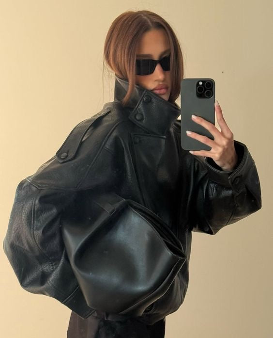 Leather bomber jacket