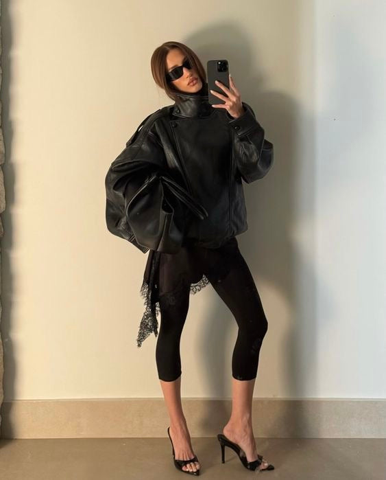 Leather bomber jacket